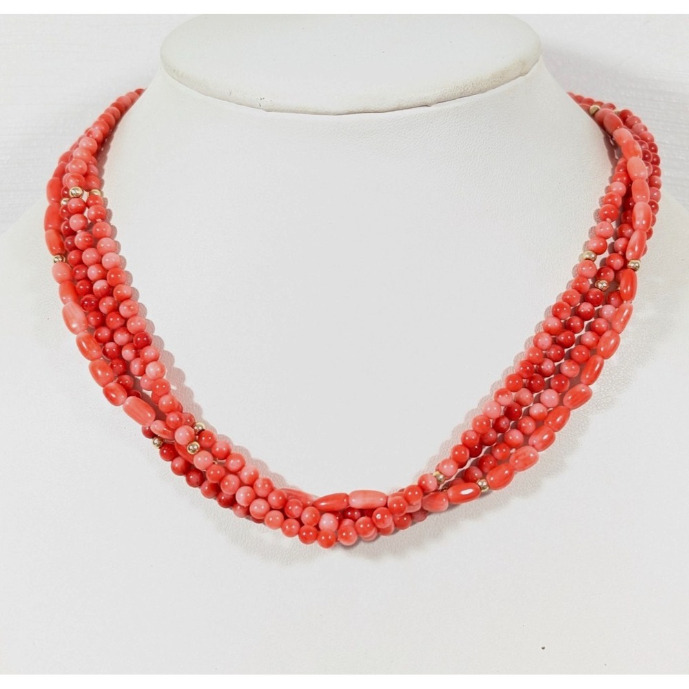 Zoe B 14k Gold Red Orange Coral Bead Multi Strand Necklace‎ 17 inch